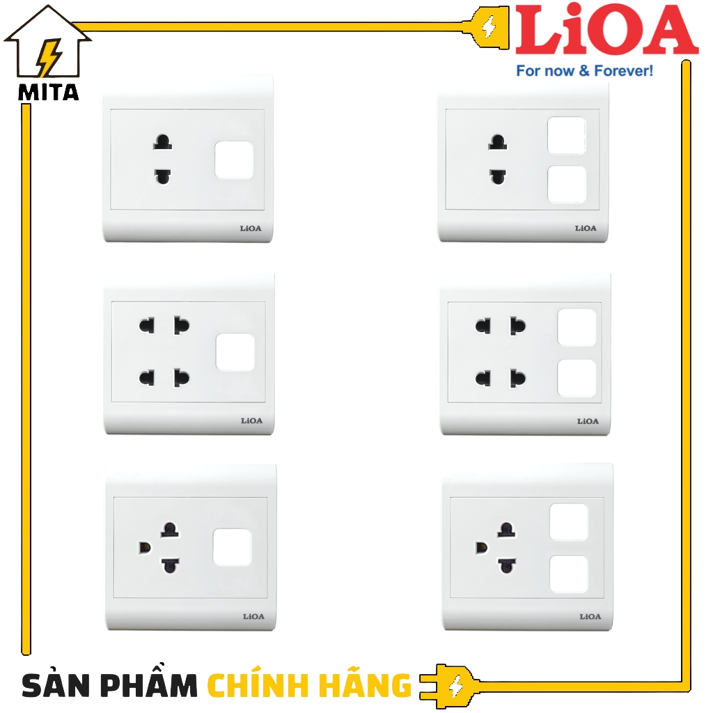 Mặt Ổ Cắm Điện Âm Tường + Lỗ Vuông LiOA - Lắp Âm Tường Hoặc Lắp Nổi loại mặt Vuông