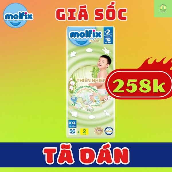 (MẪU MỚI CẢI TIẾN) Tã/bỉm dán người lớn Molfix size XXL56+2 miếng