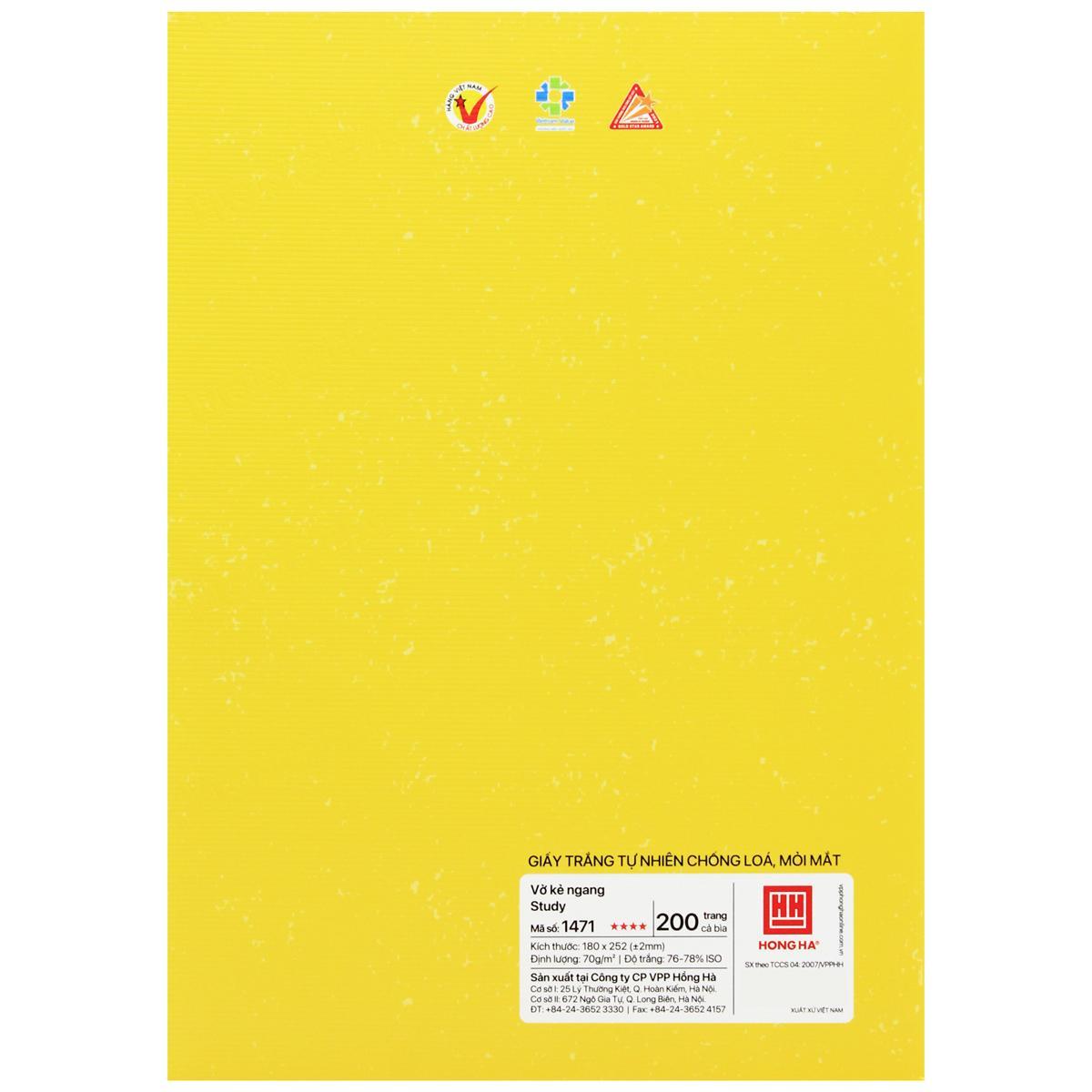 Tập Gáy Ghim Study Đậu Xã Hội - Môn Văn, Sử, Địa - Kẻ Ngang - 200 Trang 70gsm - Hồng Hà 1471 - Màu Xanh Vàng