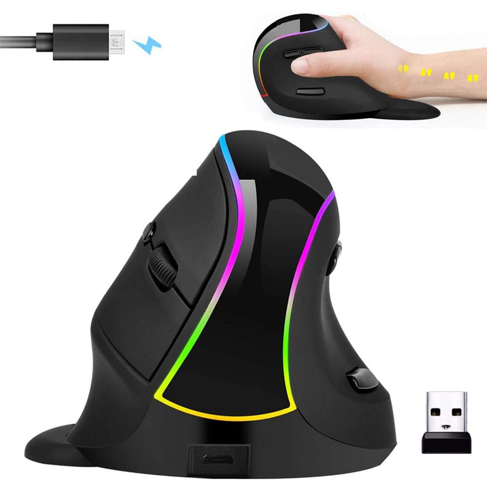Wireless Mouse Vertical 6 Lighting 3200 DPI 2.4GHz for Laptop PC Black