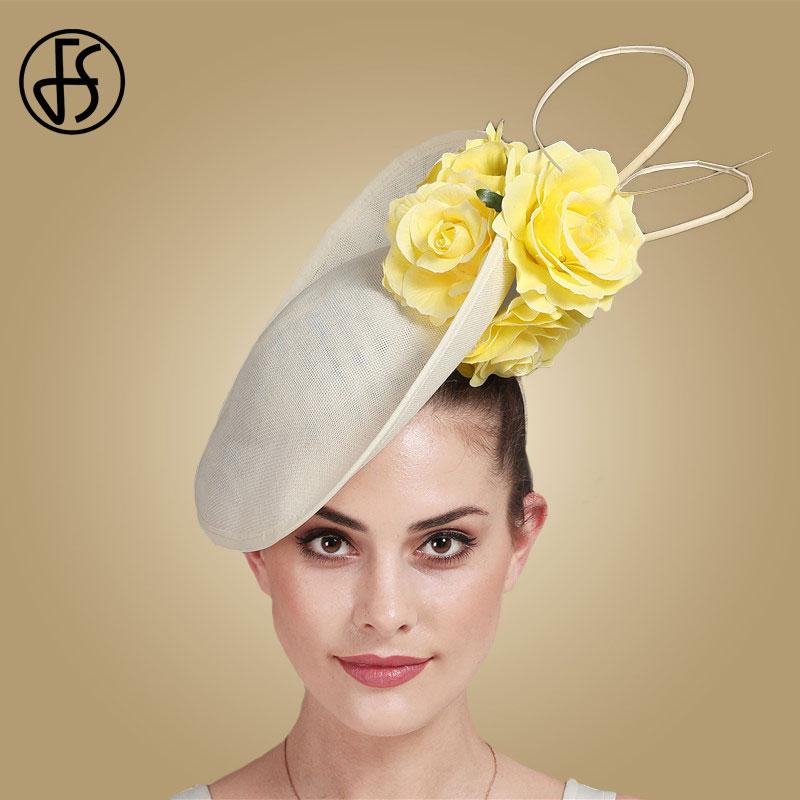 Màu Be Trắng Kentucky Lớn Fascinators Cho Đám Cưới Tóc Cocktail Giáo Hội Nón Nữ Fedora Nữ Lạ Mắt Hoa Mũ Đợi Đầu Đa Năng