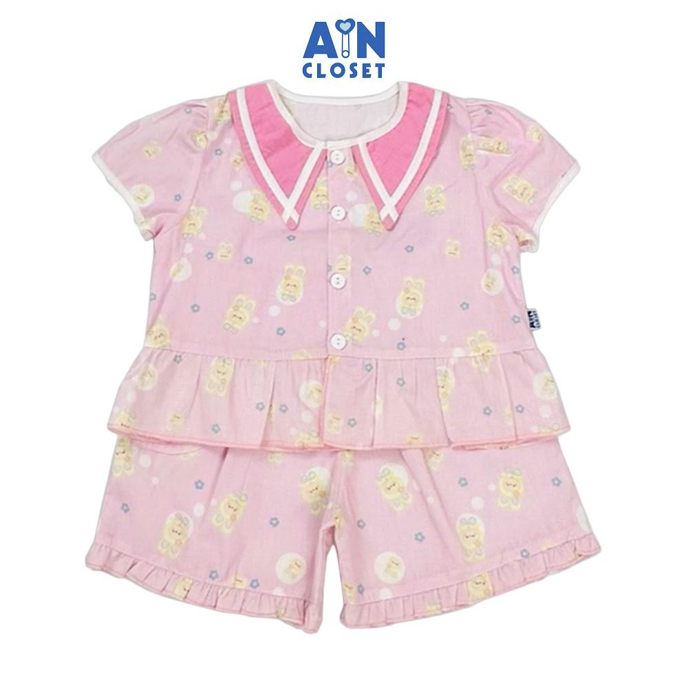 Bộ quần áo Ngắn bé gái họa tiết Bé Tai Thỏ Hồng cotton - AICDBGPBP8QM - AIN Closet