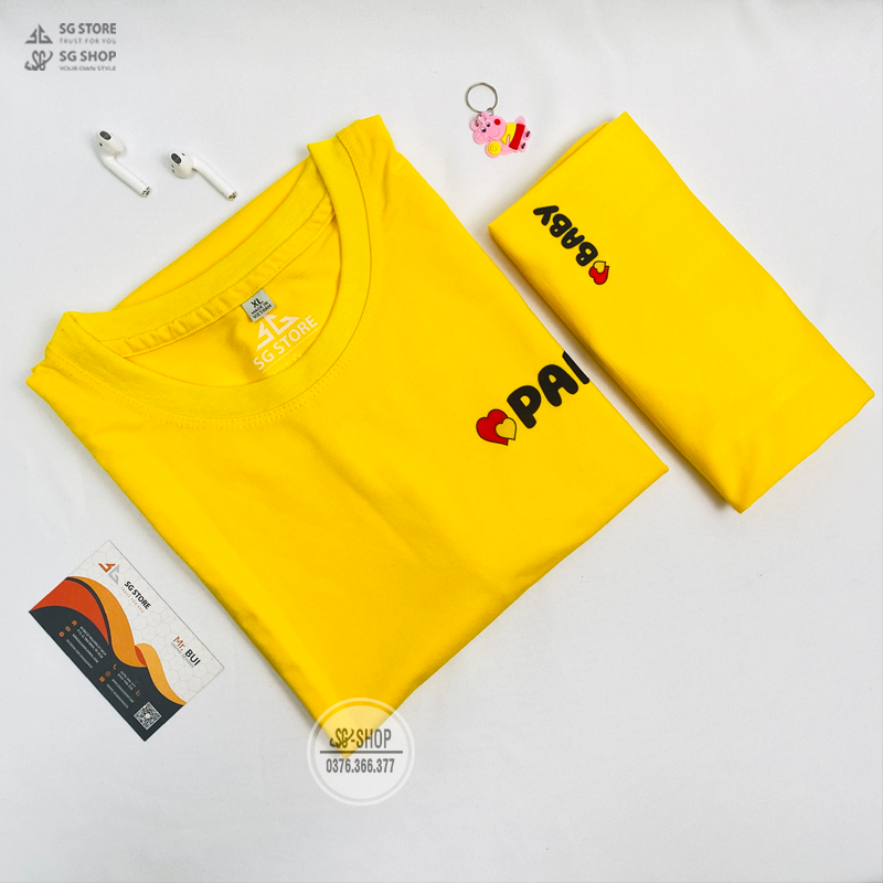 Áo thun gia đình 3/4/5 người đồ đồng phục gia đình giá rẻ chất cotton mềm mịn phông màu vàng GD316VD DONGPHUCSG