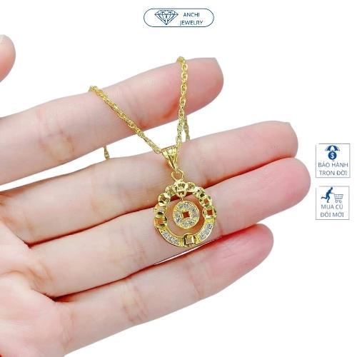 Vòng cổ nữ mặt kim tiền bạc thật mạ vàng tài lộc, Anchi jewelry