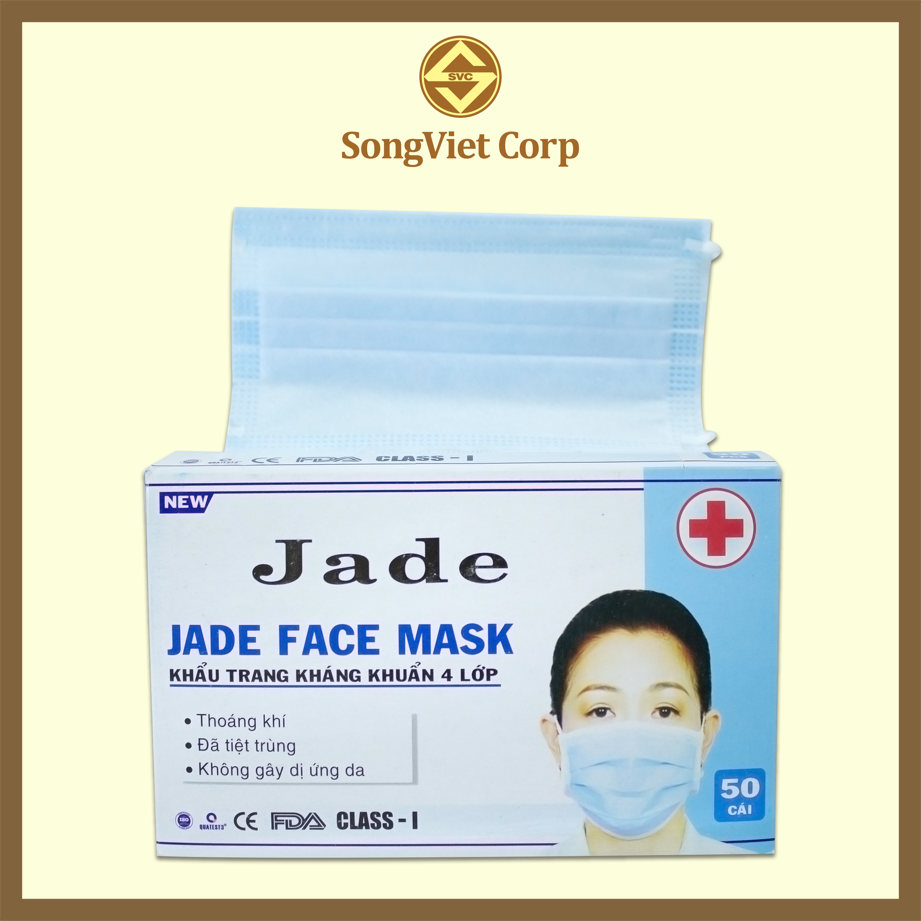 Khẩu trang y tế 4 lớp Jade chuẩn XK (hộp 50 cái