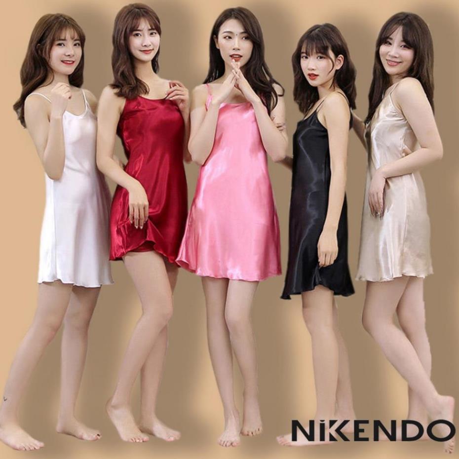 Váy Ngủ 2 Dây Lụa Satin Cao Cấp, Đầm Ngủ Dễ Thương - *