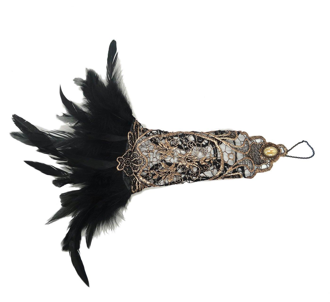 Nữ Vintage Lông Vũ Ren Fingerless Dài Găng Tay Co Giãn Cổ Tay Vòng Tay Cho Đám Cưới Tiệc Hóa Trang Halloween