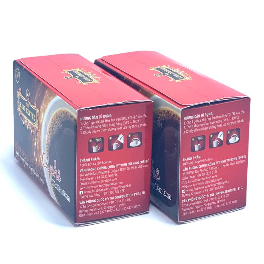 Combo 2 Hộp Cà Phê Hòa Tan Đen( Không Đường Sữa) King Coffee Hộp 15 gói x 2gam