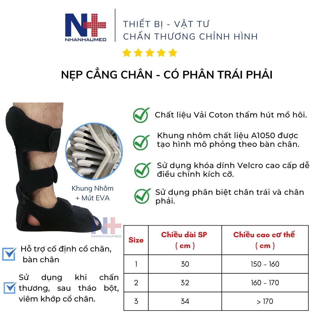 Nẹp Cẳng Chân Ngắn Linh Hiếu Giúp Cố Định Cổ Chân, Bàn Chân (Trái- Phải)