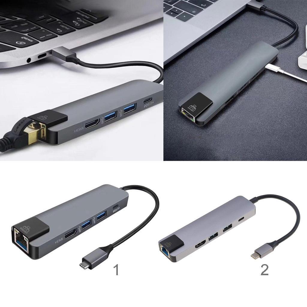 5 in 1 Type C Hub to USB3.0  4K Gigabit Ethernet Rj45 Adapter