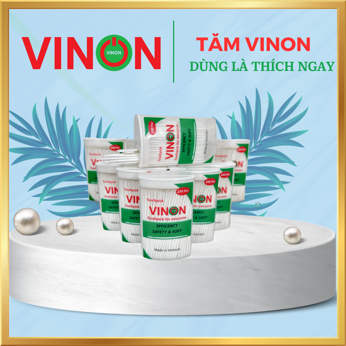 Tăm Vinon - Lựa Chọn Hoàn Hảo Cho Răng Miệng (05 hộp loại 250 tăm) (1250 tăm)