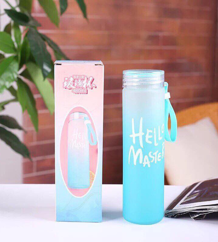 Bình nước thủy tinh Hello Master 450ml có hộp STI01 - Giao màu ngẫu nhiên