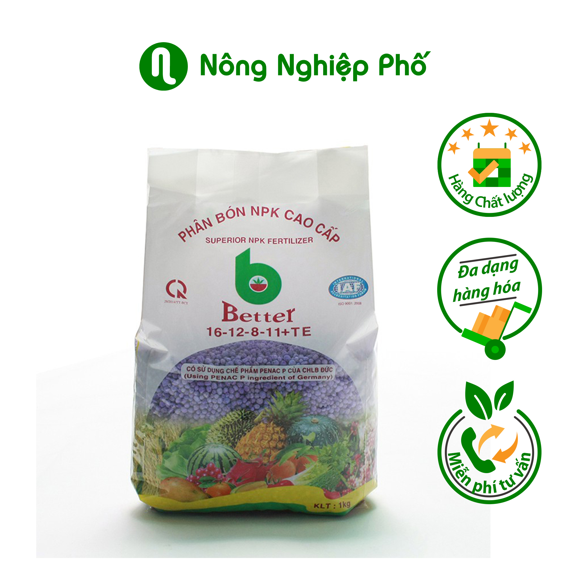 Phân bón NPK Better tím 16-12-8-11 + TE dùng mọi loại cây trồng - Túi 1kg