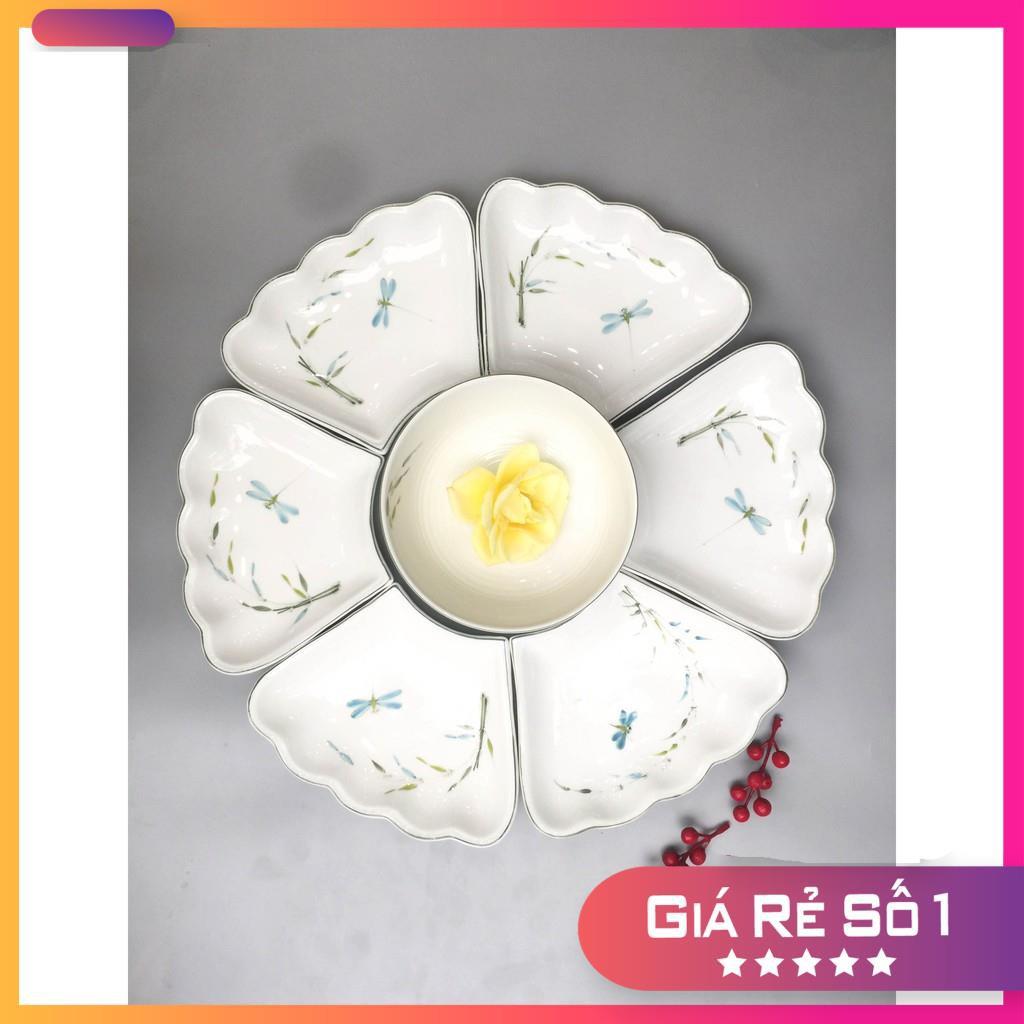 Bộ bát đĩa sứ, bộ đồ ăn mặt trời trúc xanh cao cấp