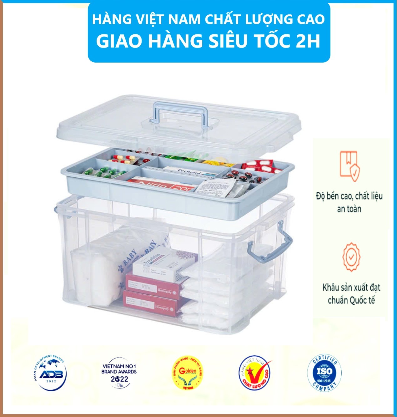 Thùng đựng đồ y tê trong gia đình , Thùng đựng đồ y tế phân loại thuốc nhiều ngăn lớn , Thùng đựng đồ y tế chất liệu nhựa PP nguyên sinh an toàn tuyệt đối - Hàng chính hãng