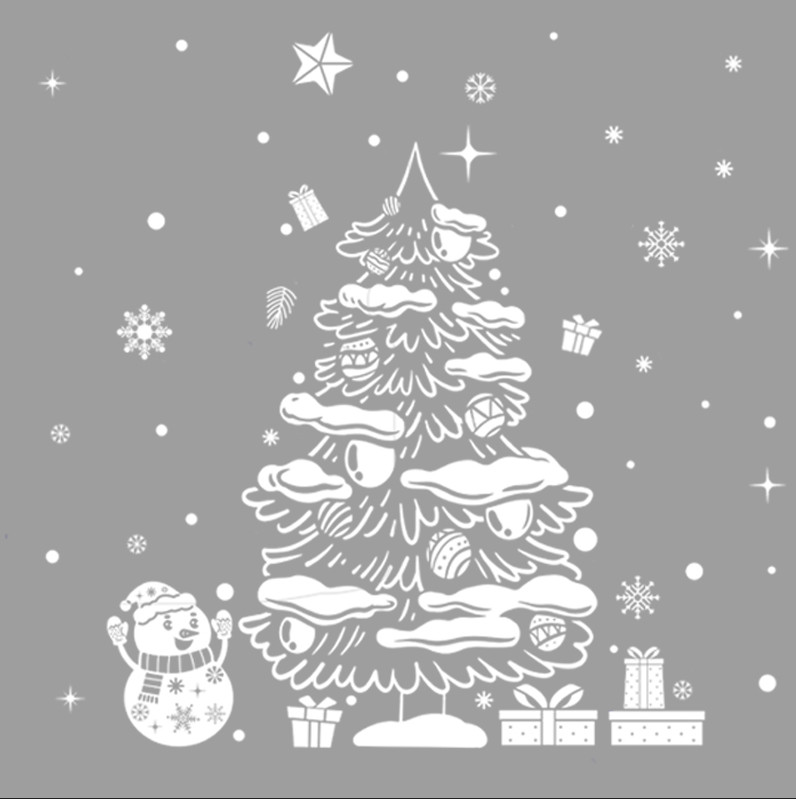 Decal trang trí Noel hít tĩnh điện - Cây thông và người bạn tuyết trắng