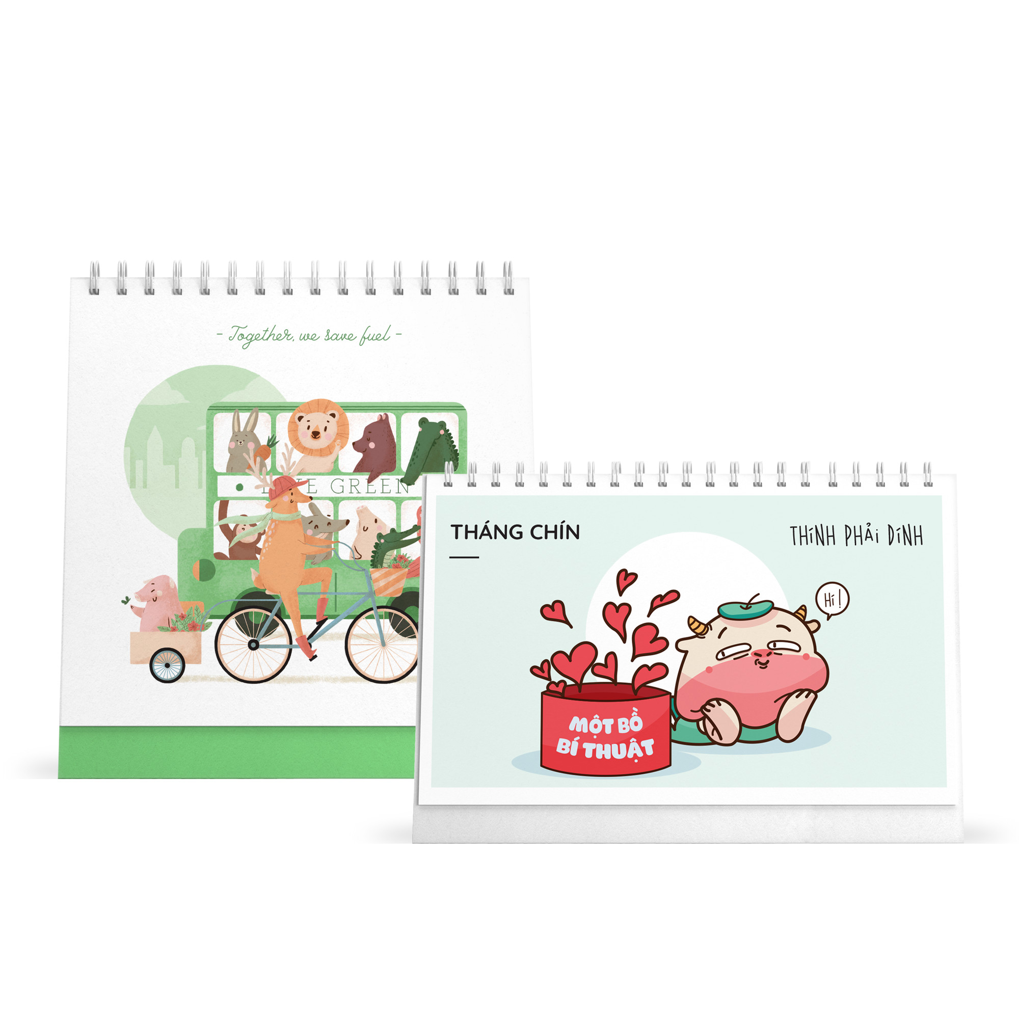 Combo lịch bàn SDstationery 2021 - Lịch ngang chữ nhật HỨA SỐNG TỐT (con trâu) và Lịch đứng vuông LIVE GREEN (sống xanh)