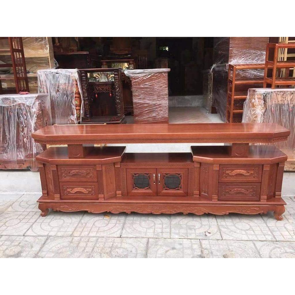 Tủ tivi vát cạnh gỗ xoan đào màu cánh gián vân gỗ tự nhiên gỗ đã được xử lý tẩm sấy chống mối mọt đủ kích thước