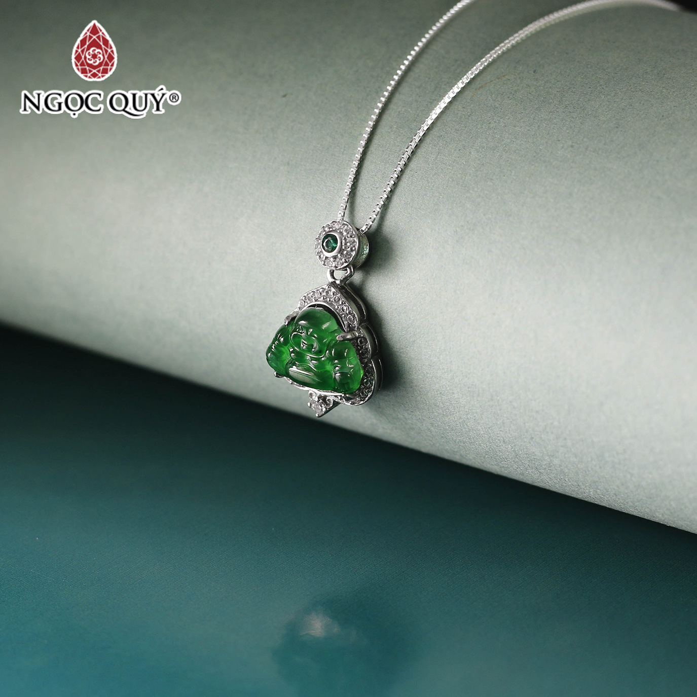 Dây chuyền Di lặc phỉ thúy cao băng lục type A - 15x12mm dài 19mm - Ngọc Qúy Gemstones