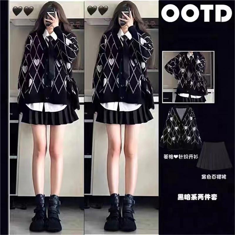 Áo khoác len cardigan kẻ sọc in tim siêu hot Hadu shop