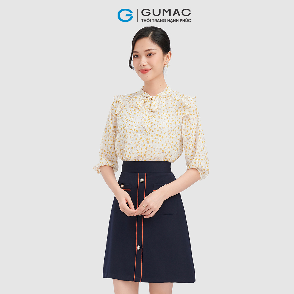 Áo kiểu nữ GUMAC AC09078 áo hoa nhí cổ thắt nơ nữ tính