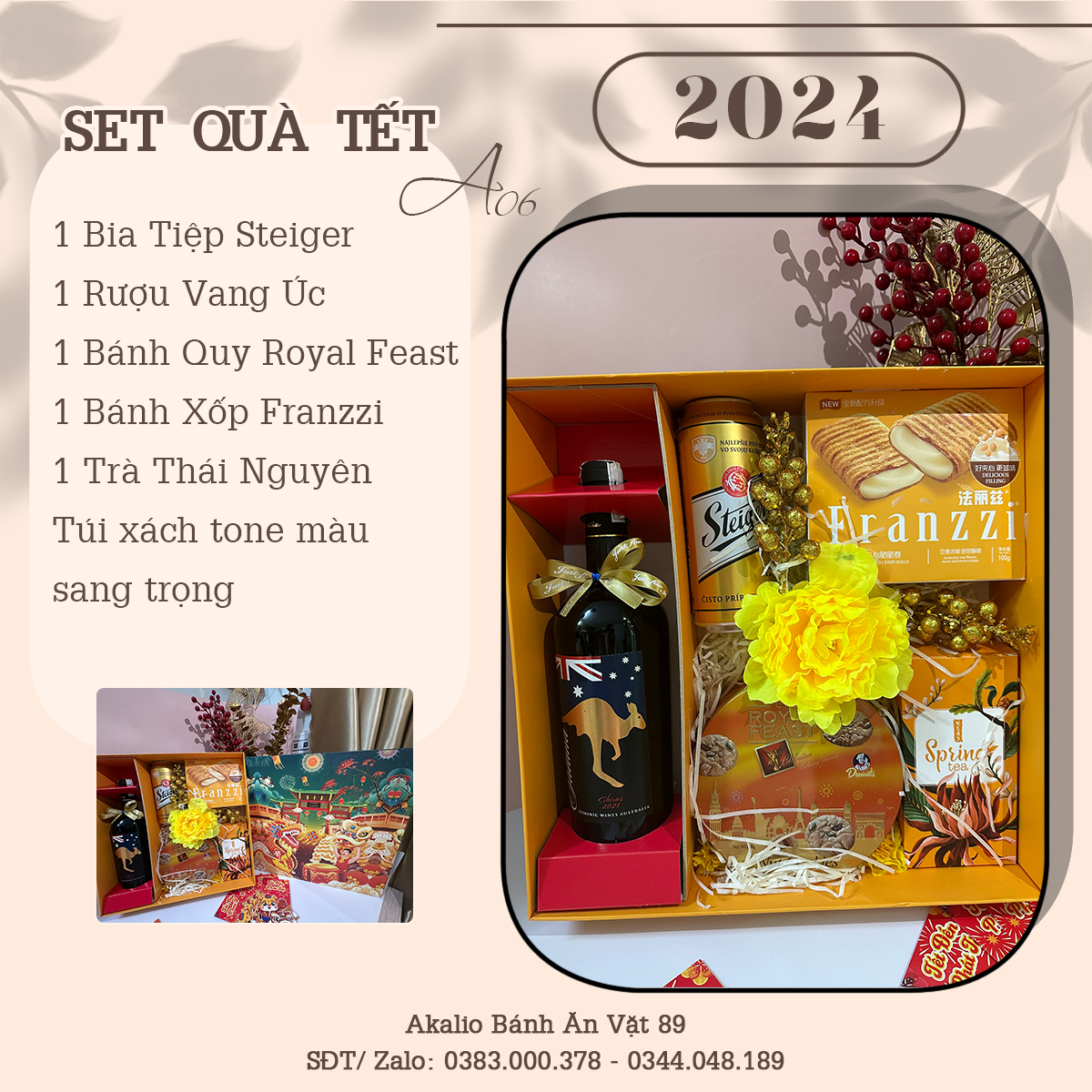Set Hộp Quà Tết Lục Hợp Đồng Xuân Sang Trọng Thích Hợp Để Biếu Tặng Dịp Năm Mới Có Vang Đỏ, Trà, Bánh Kẹo Đủ Đầy, Ý Nghĩa