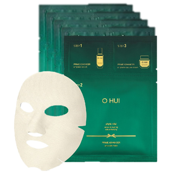 Combo 5 miếng Mặt Nạ Chống Lão Hoá Ohui Prime Advancer Ampoule Mask 3 Step 37ml