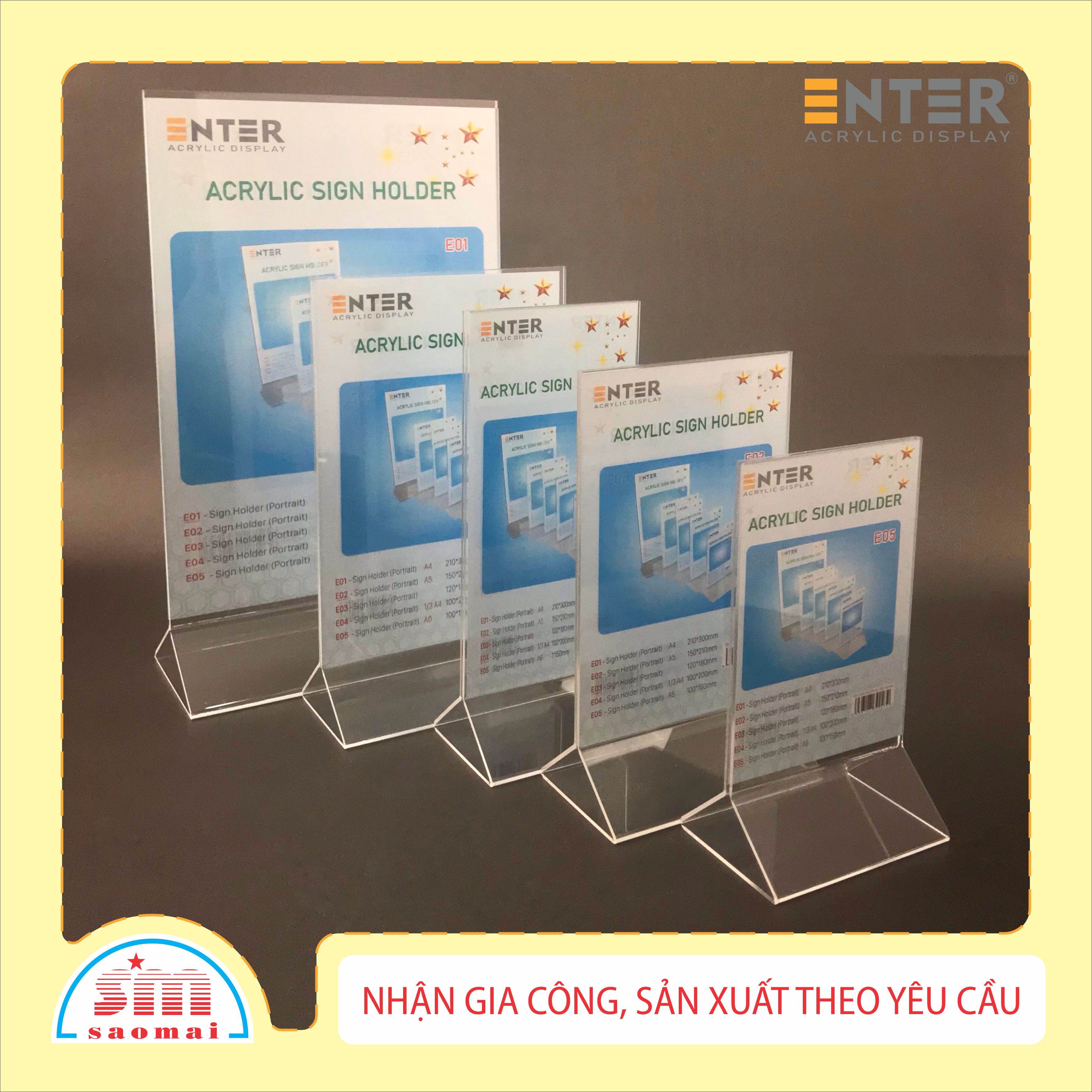 Kệ mica 2 mặt Enter E04 100x210mm chân tam giác