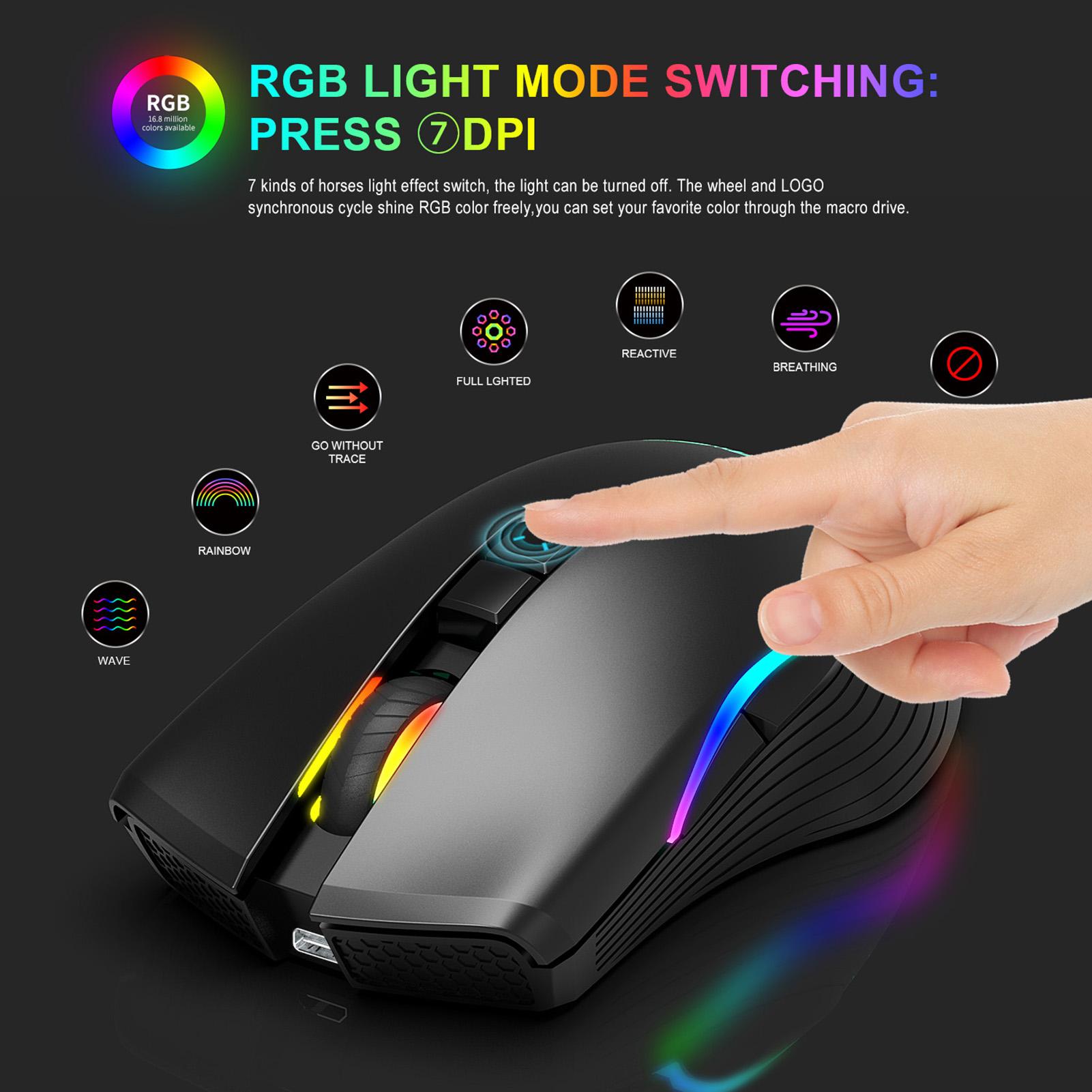 HXSJ T26 Mouse Wireless Mice 2.4GHz Type C Rechargeable Backlight 7 Buttons Portable Mini Gaming Mouse for Mac Laptop PC