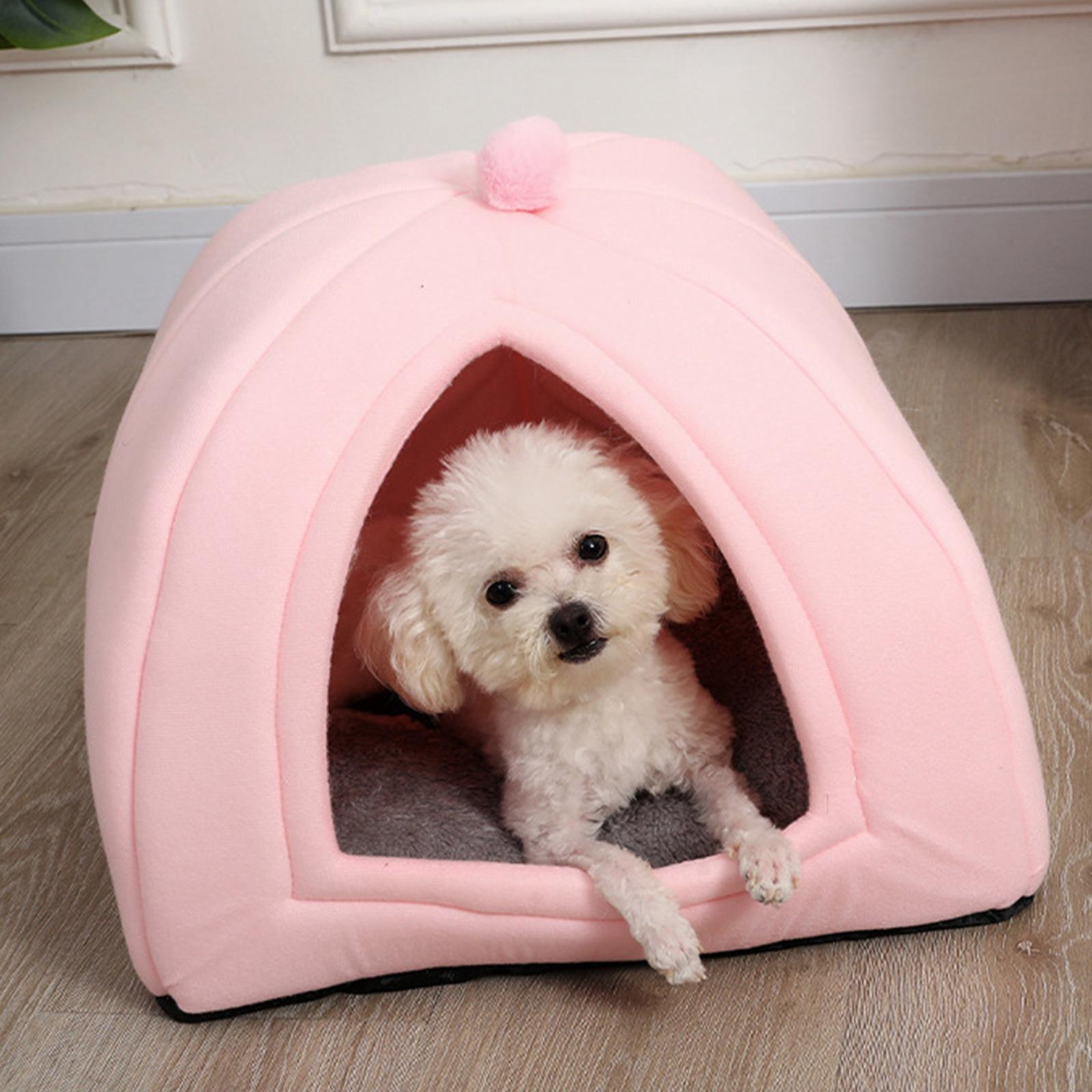 Plush Cave Pet Bed Dog Tent Hut Cozy Removable Washable Pad Cat Warm House for Kitten Sleeping Rabbit+Plush Cave Pet Bed Dog Tent Hut Cozy Removable W