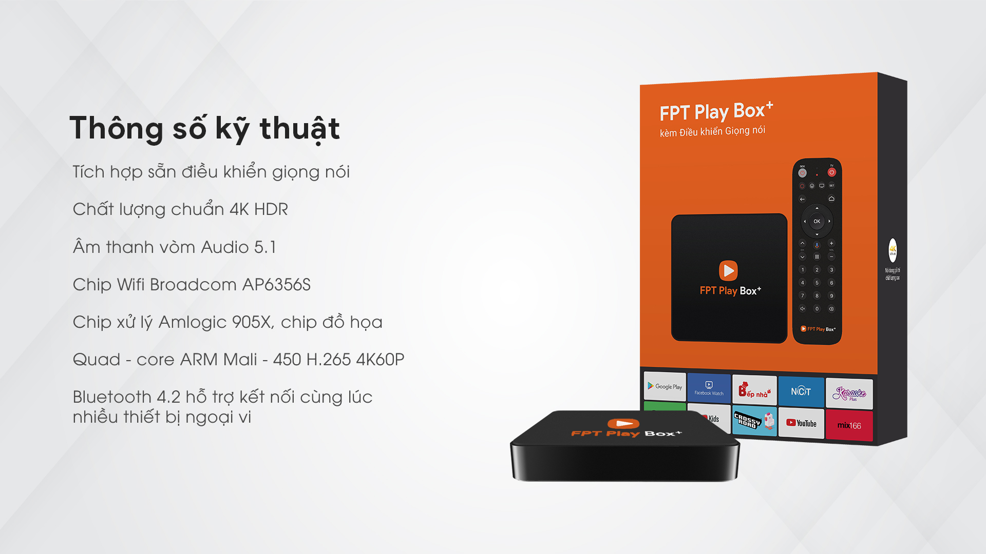 FPT Play Box + 2019 Voice Remote – Điều khiển tìm kiếm bằng giọng nói Hàng chính hãng