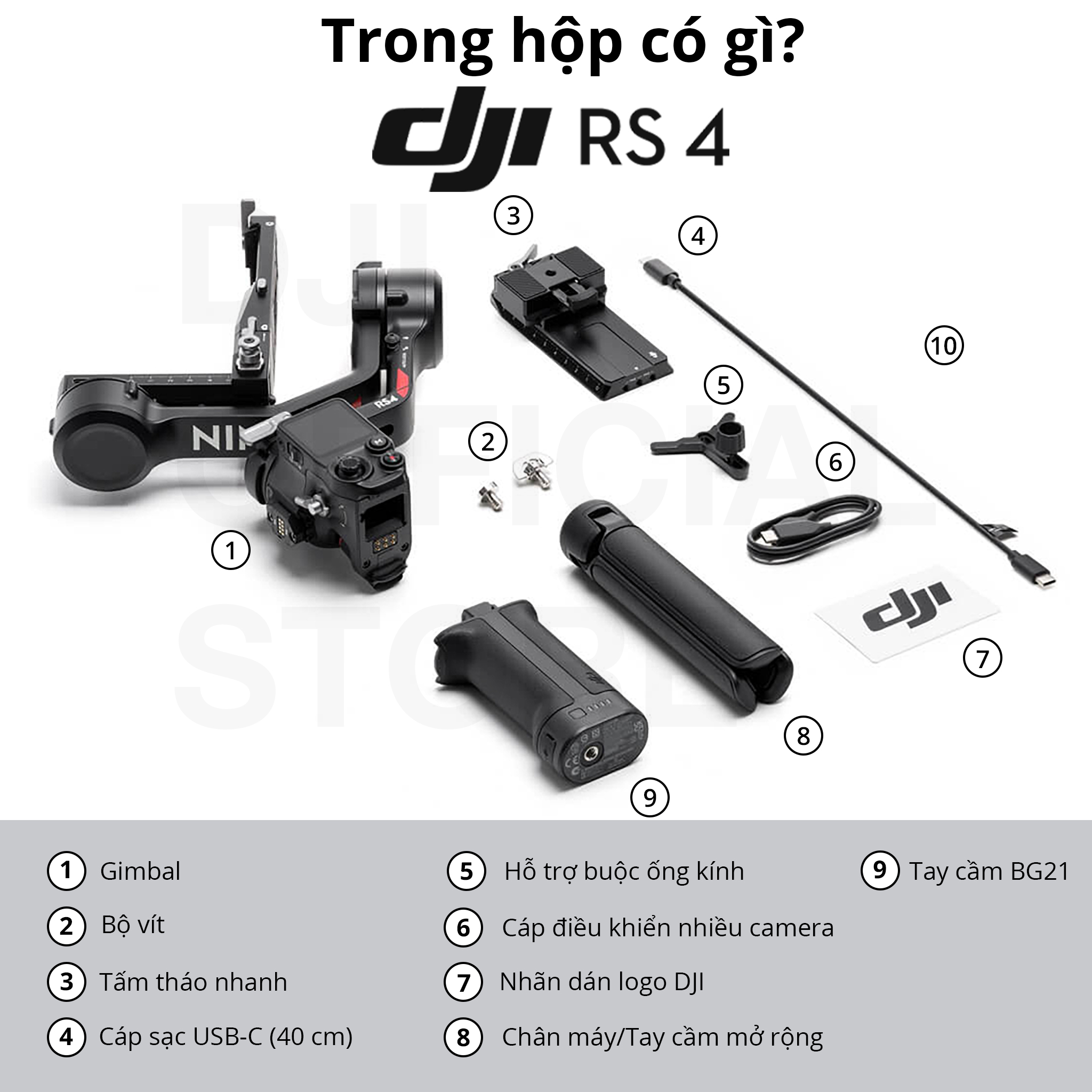 Gimbal máy ảnh DJI RS 4 chống rung cho camera DSLR và Mirrorless tải trọng đến 3kg, quay dọc linh hoạt (DJI RS 4) - Hàng chính hãng