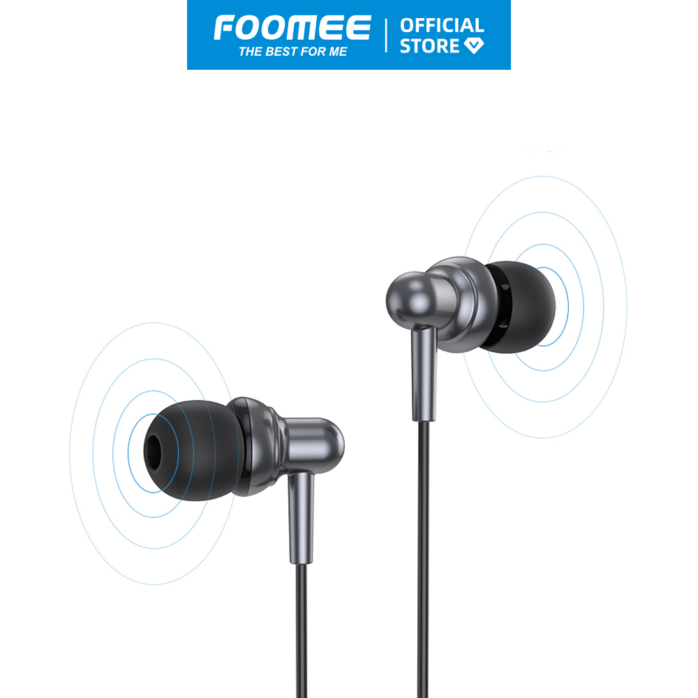 Tai nghe có dây FOOMEE QA02 - Màu Bạc/Đen Thạch Anh - Âm Thanh HiFi Đầu Cắm 3.5mm - Hàng chính hãng