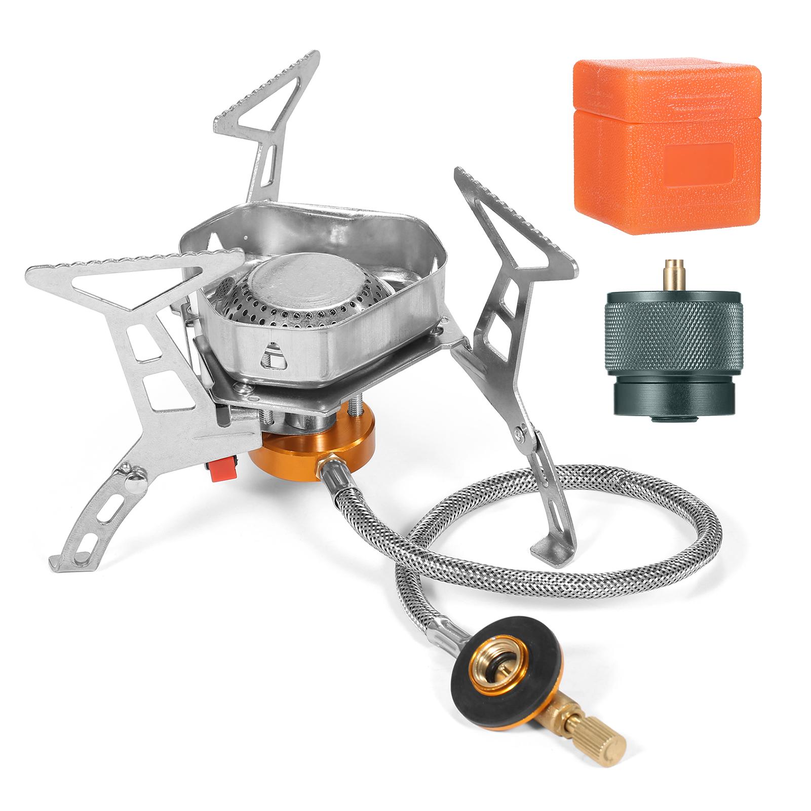 3500W Windproof Camping Gas Burner with Adapter Portable Backpacking Stove with Piezo Ignition for Outdoor Cooking Hiking Picnic