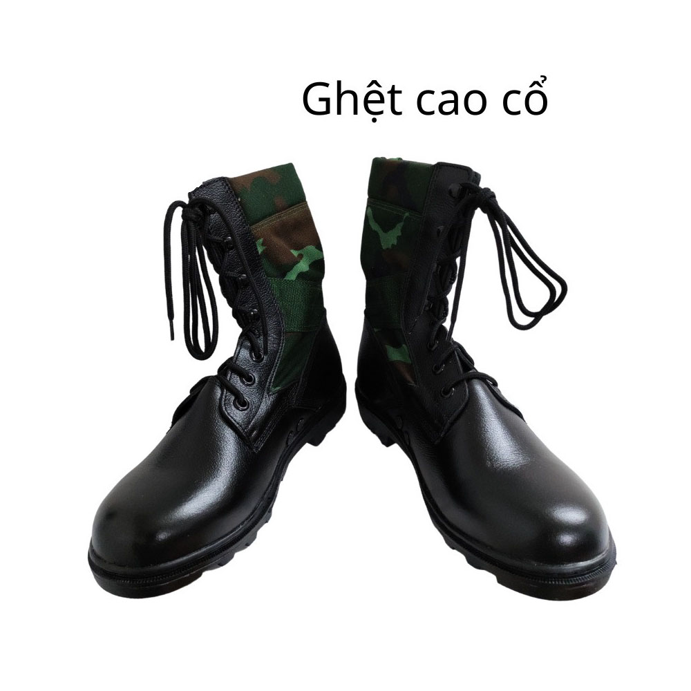 [Chính Hãng] Giày ghệt cơ động, bốt cổ cao nam da thật đen phối rằn ri cao cấp Cty 32 034 K07