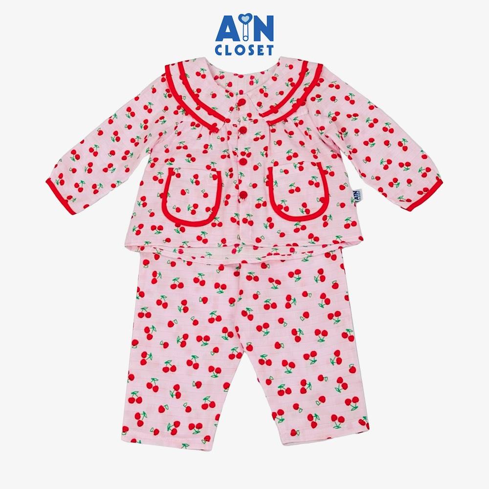 Bộ quần áo Dài bé gái họa tiết Cherry Nhí Đỏ xô sợi tre - AICDBGZLMMVD - AIN Closet