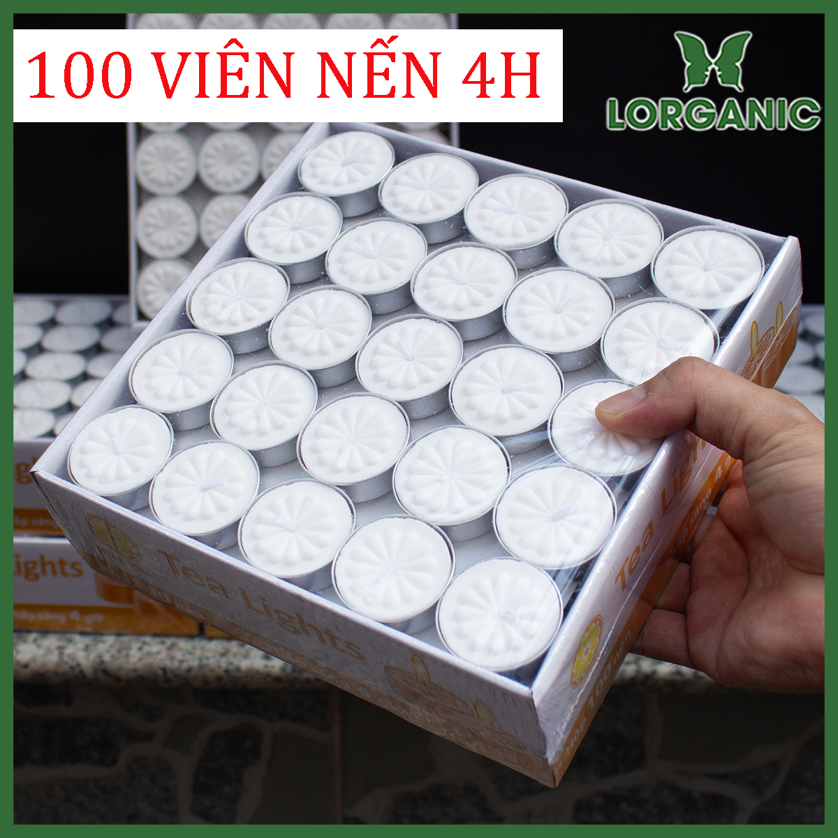 100 Viên Nến Tealight Sáp Cọ 4 giờ Lorganic An Toàn Sức Khỏe/ Dùng kết hợp đèn xông và tinh dầu/ Khử mùi và đuổi côn trùng hiệu quả.