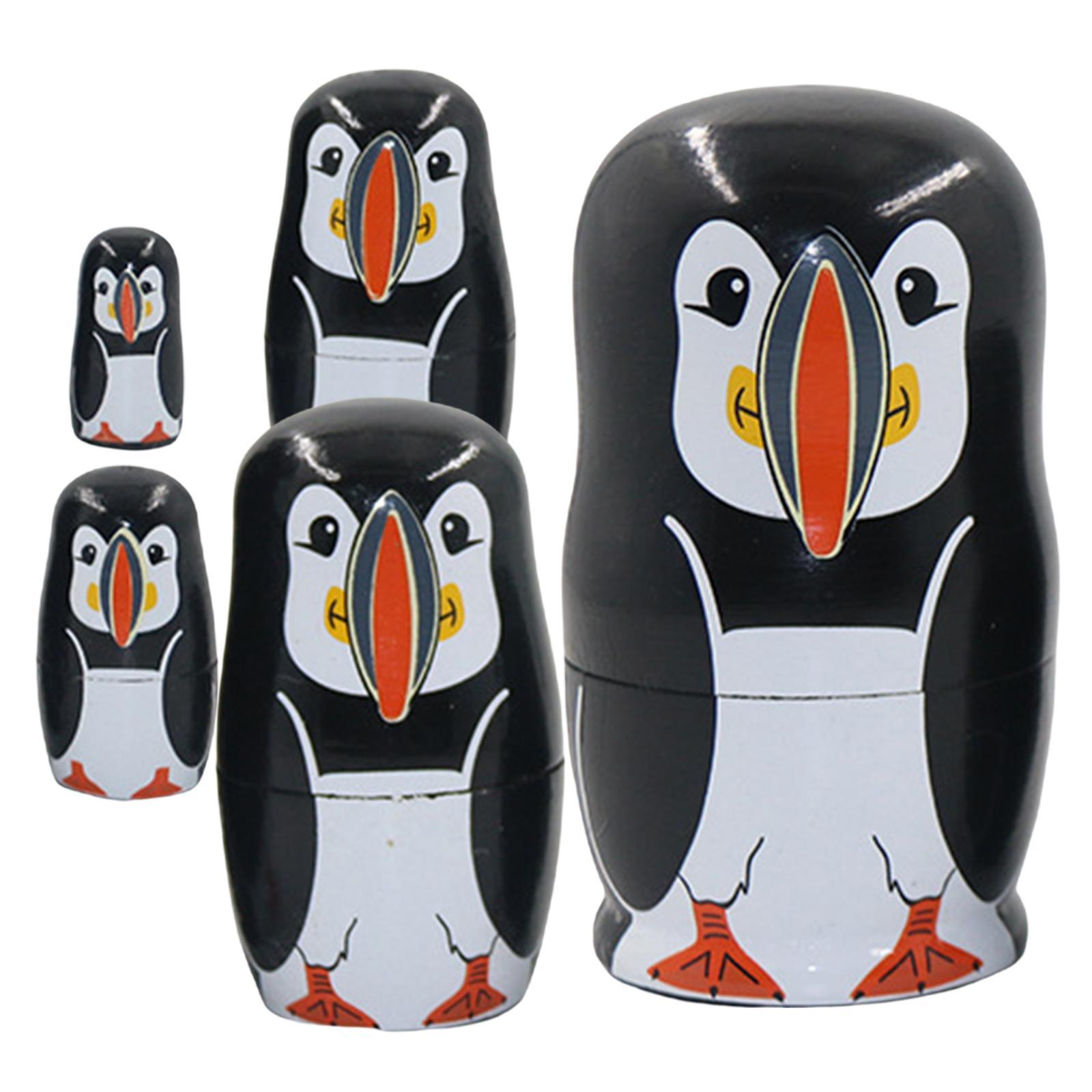 Cute Penguin Russian Nesting Dolls Matryoshka Stacking Toy 5 Pieces Colorful