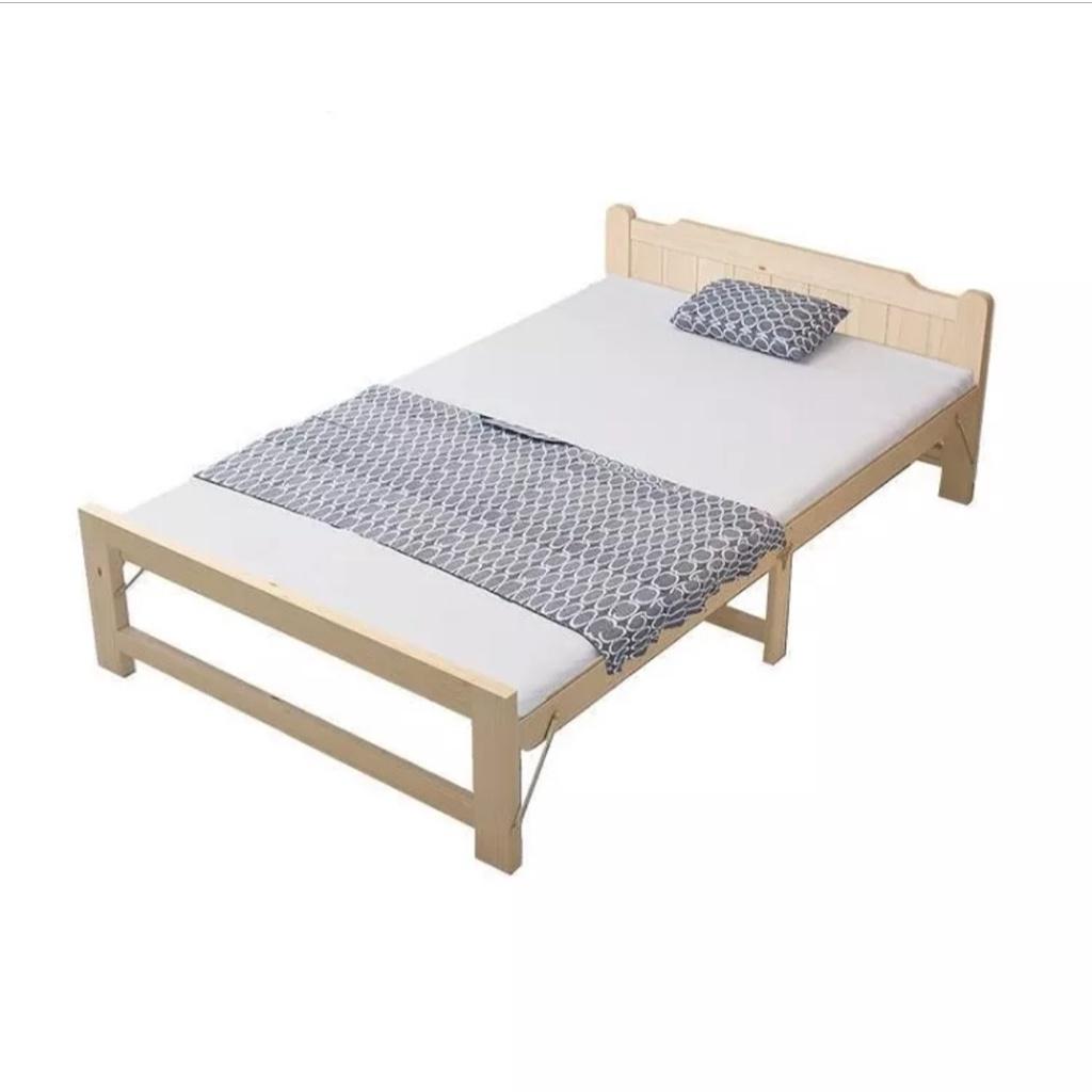 Hình ảnh (tặng đệm gối) Giường ngủ gỗ thông 80x200cm gấp gọn tiện dụng