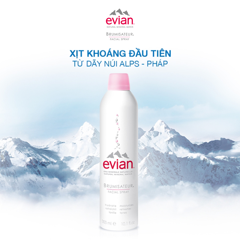 Combo 2 Xịt khoáng Evian Cấp Ẩm Và Làm Dịu Da Spray Brumisateur Natural Mineral Water 300ml + 150ml