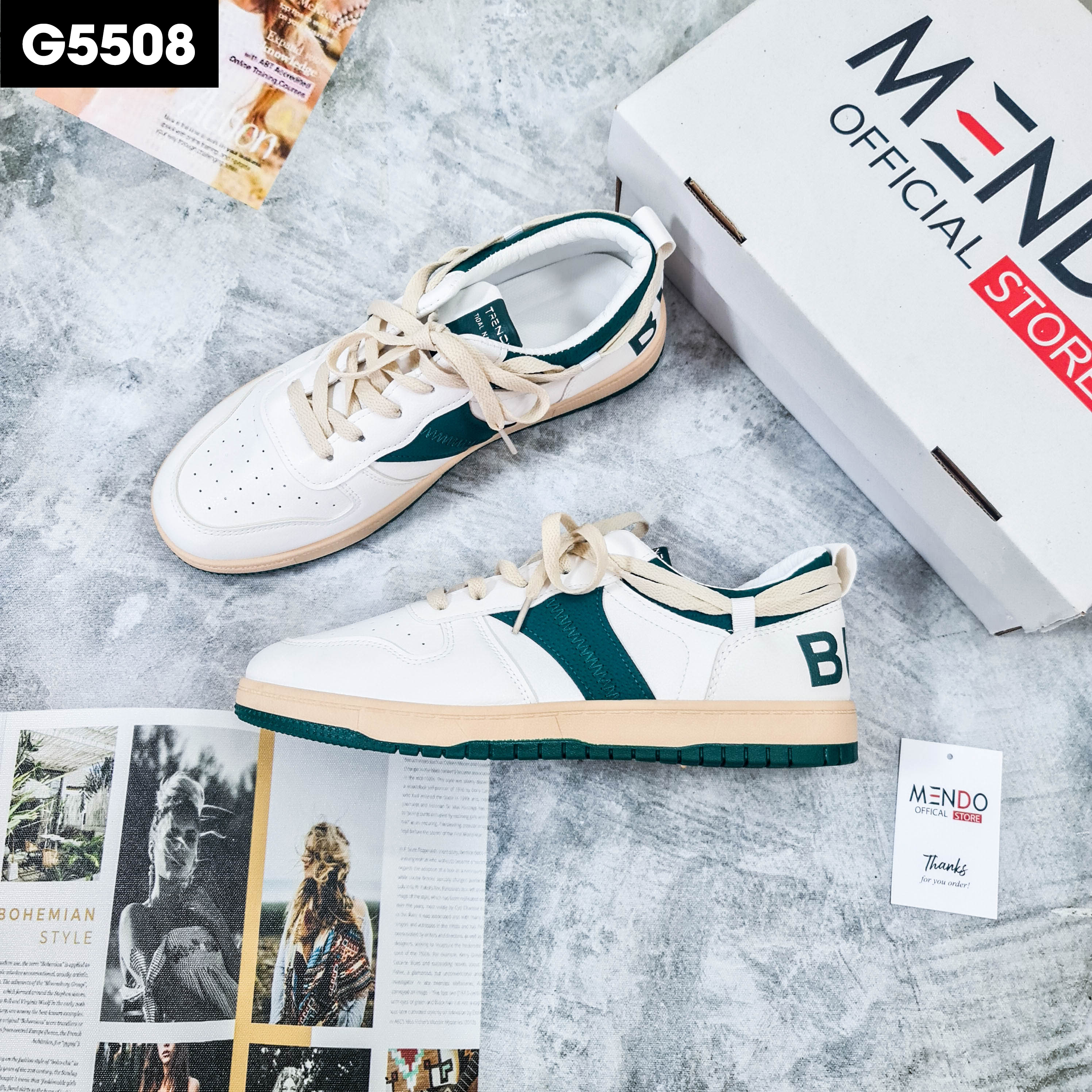 Giày Thể Thao Nam MENDO - Giày Sneaker Màu Xanh Lá - Xanh Lam Mẫu Mới 2022, Phong Cách Cực Ngầu Thời Trang Trẻ Trung - G5508