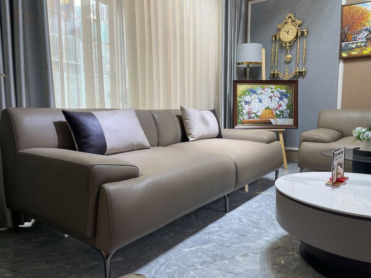 Combo ghế sofa băng da bò Italy Juno sofa màu xám cafe SFBCT24 2m2 /1m6 hàng cao cấp chuẩn da bò nhập khẩu Ý