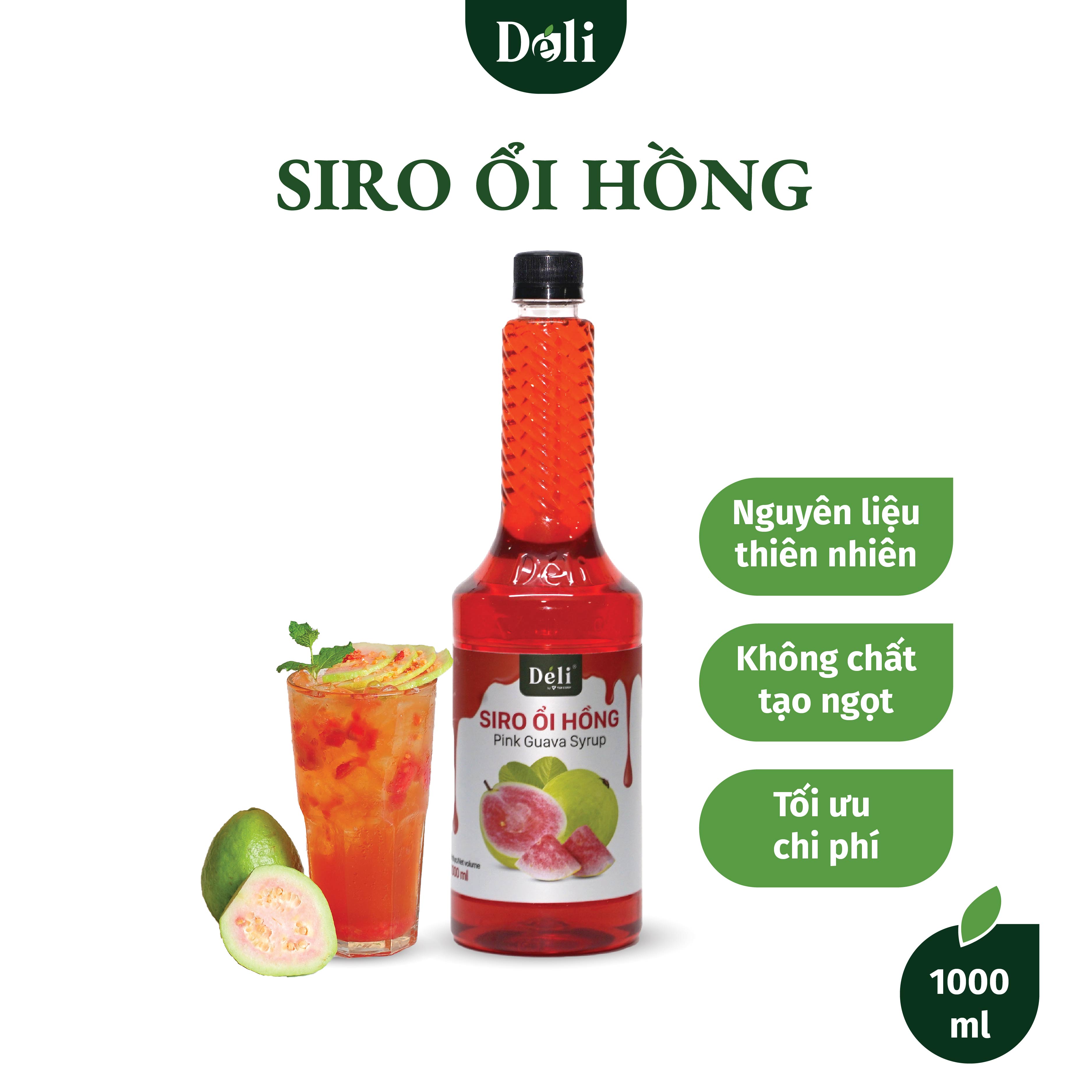 Siro ổi hồng Déli chai 1lit, HSD: 12 tháng  [CHUYÊN SỈ] Nguyên liệu pha chế trà trái cây, soda,...