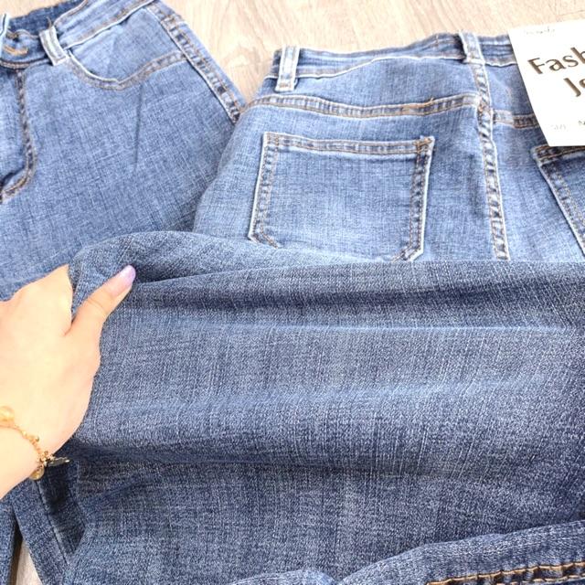 QUẦN JEANS LƯNG CAO TRƠN NÚT HÔNG- jeans siêu mềm giãn