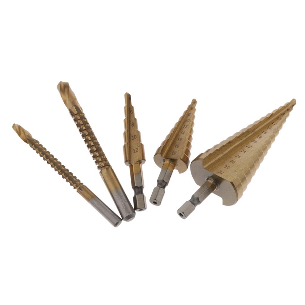 5pcs Step Drill Hole Jig Drill Bit HSS Cutting Hole Saw Woodworking Too Sets