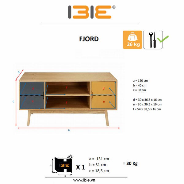 Tủ TV Fjord Gỗ Tự Nhiên Ibie LVFJOR (120 x 40 cm)