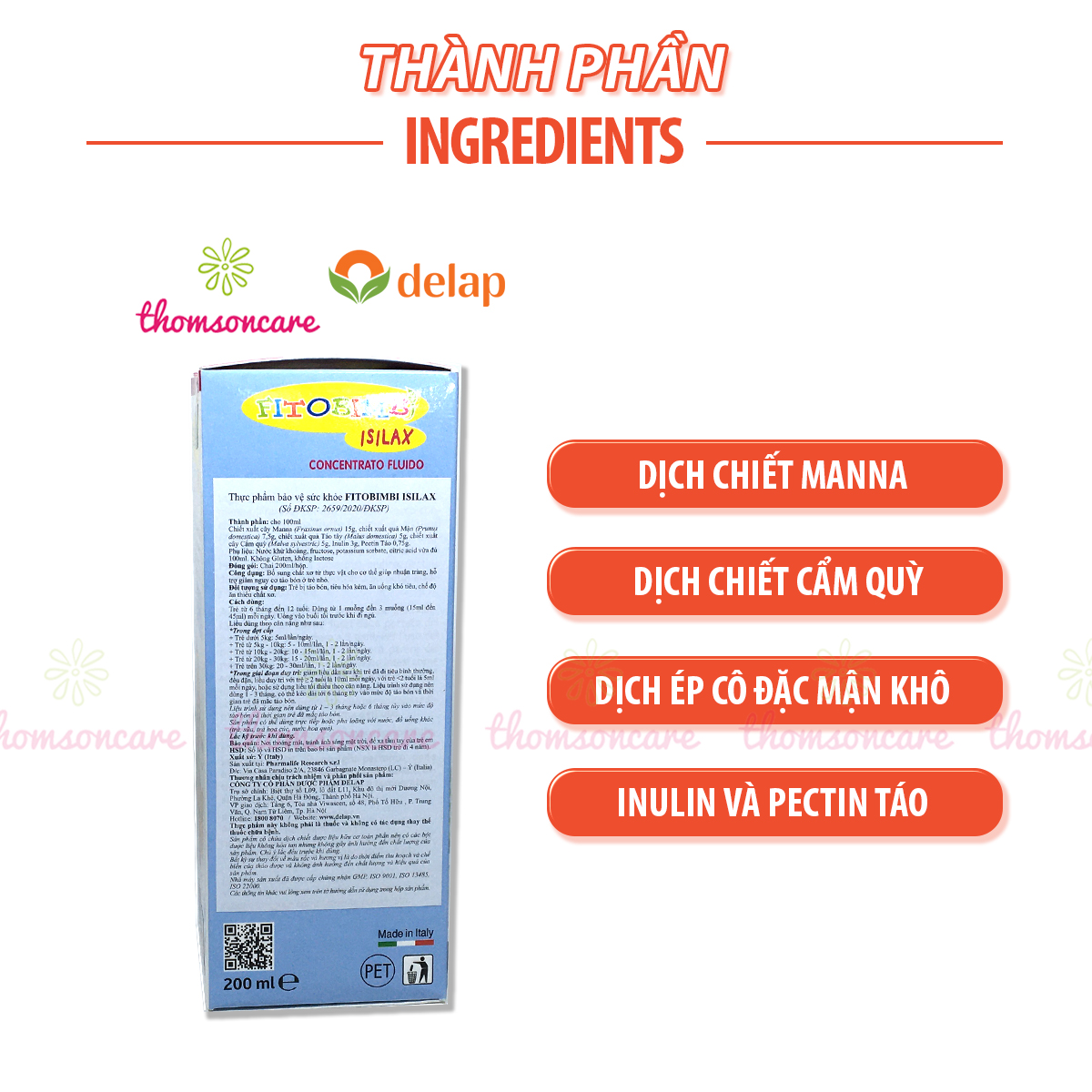 Isilax Bimbi - Hỗ trợ giảm táo bón cho bé, giúp nhuận tràng, tiêu hóa tốt - Của Fitobimbi - Nhập khẩu chính hãng từ Ý