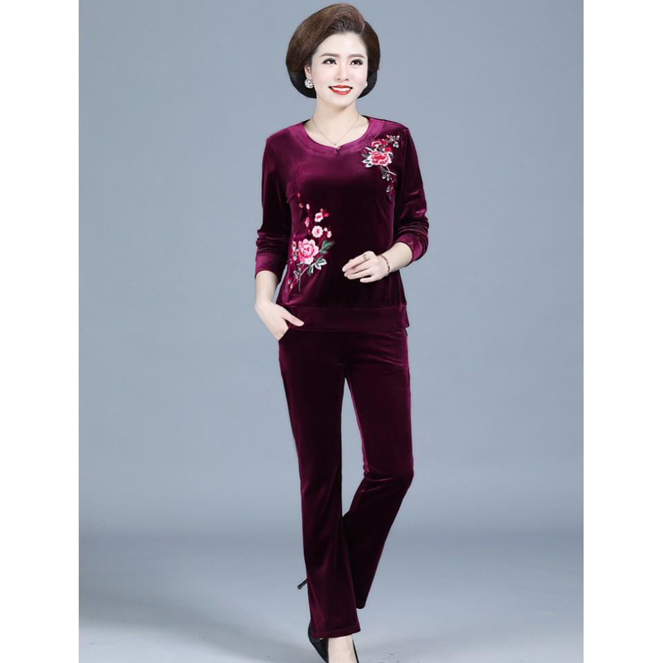 Bộ nhung thêu phong cách sang chảnh cho các cô các mẹ _ A1