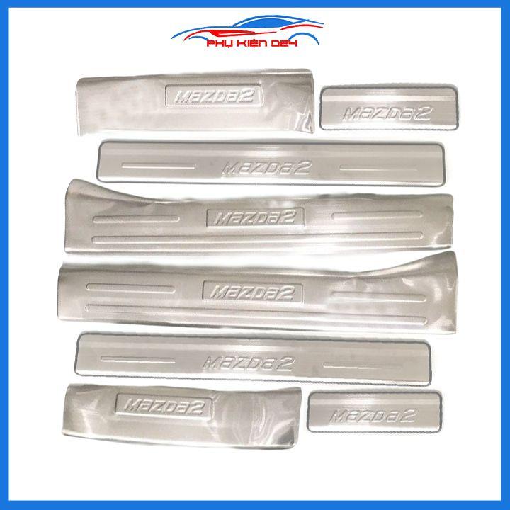Bộ ốp bậc cửa trong ngoài Mazda 2 2015-2016-2017-2018-2019-2020-2021-2022 Inox chống trầy trang trí xe