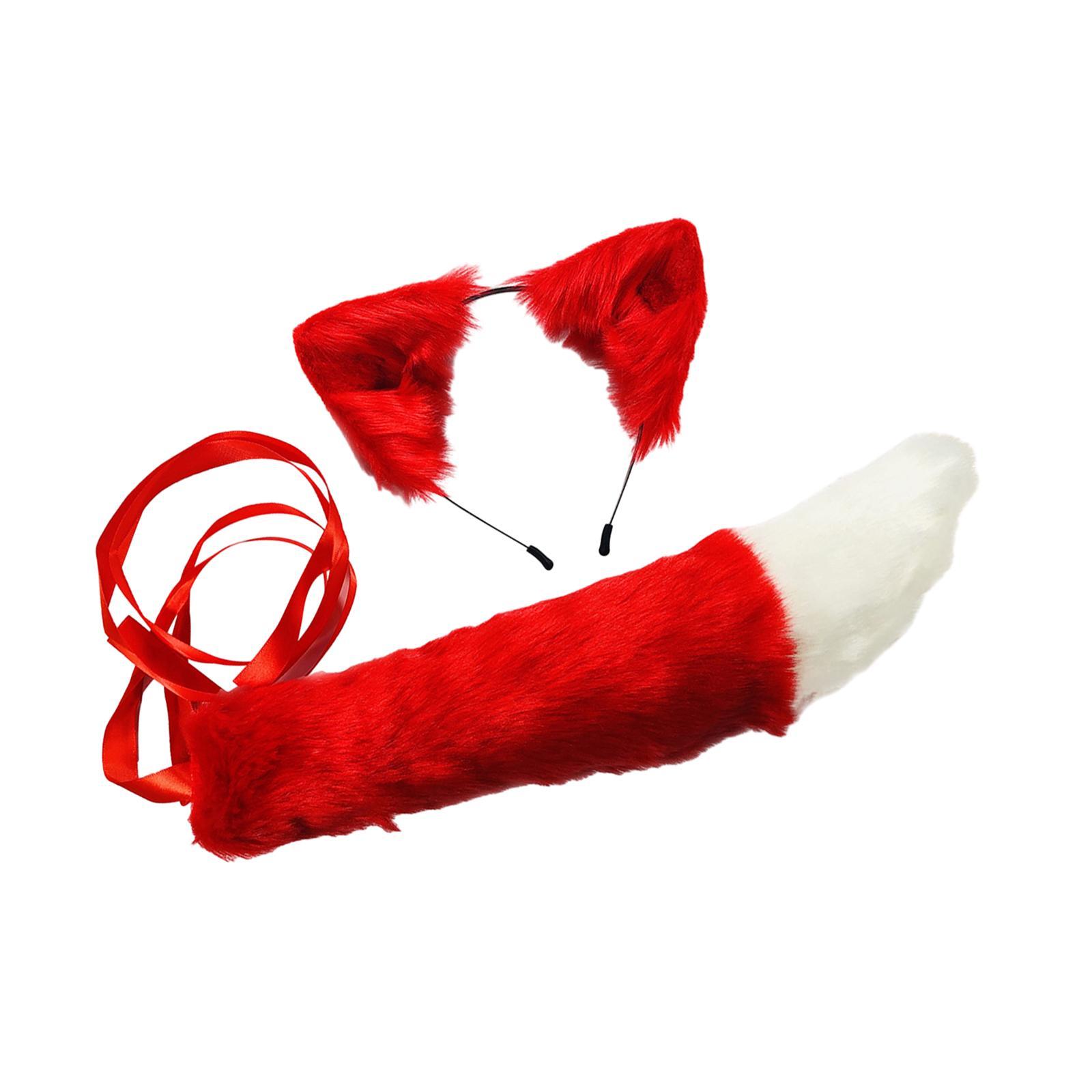 Faux  Ears and Tail Set Animals Ears and Long Tail for Holiday Stage Show